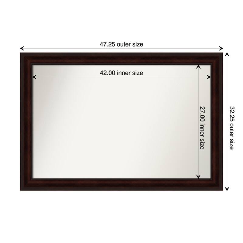 Coffee Bean Brown Framed Non-Beveled Custom Wall Mirror, Bathroom Vanity Mirror - Outer Size: 47.25 x 32.25