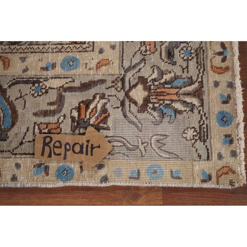 Distressed Tabriz Vintage Persian Rug Hand-Knotted Grey Wool Carpet - 6'6" x 9'7"