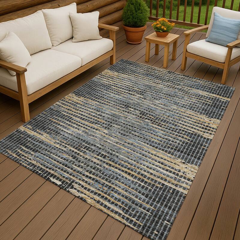 Machine Washable Indoor/ Outdoor Casual Keystone Chantille Rug - Black - 5' x 7'6"