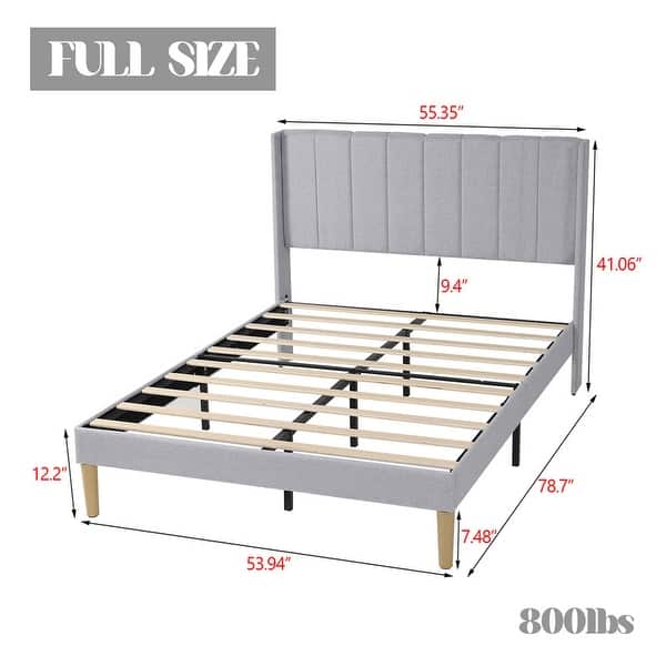 dimension image slide 13 of 26, Caxkun Upholstered Platform Bed Frame with Wingback headboard