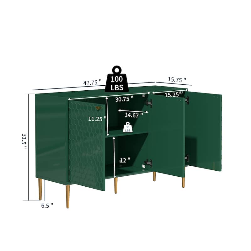 3 Door Glossy Storage Locker Accent Cabinet/Buffet