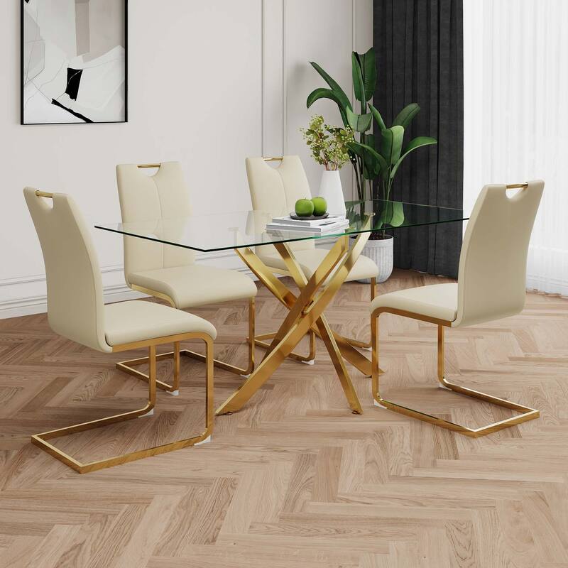 PU dining chair Living room Chair Upholstered chair,Gold Metal Chair Leg(Set of 2)