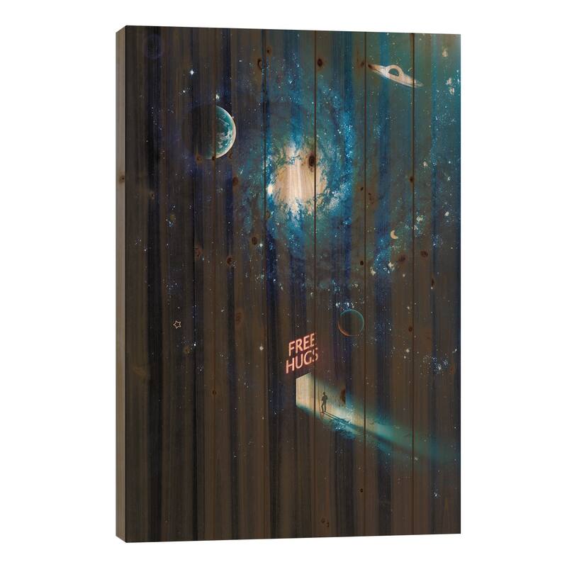 Free Hugs Portal In Blue Space Print On Wood by GEN Z - Multi-Color - 26x18x1.5