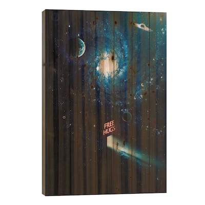 Free Hugs Portal In Blue Space Print On Wood by GEN Z - Multi-Color