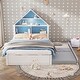 preview thumbnail 5 of 13, Full Size House-Shaped Bed with Bookcase Headboard and Led Light and Twin Size Trundle for Kids Boys Girls, Pink+ Whit
