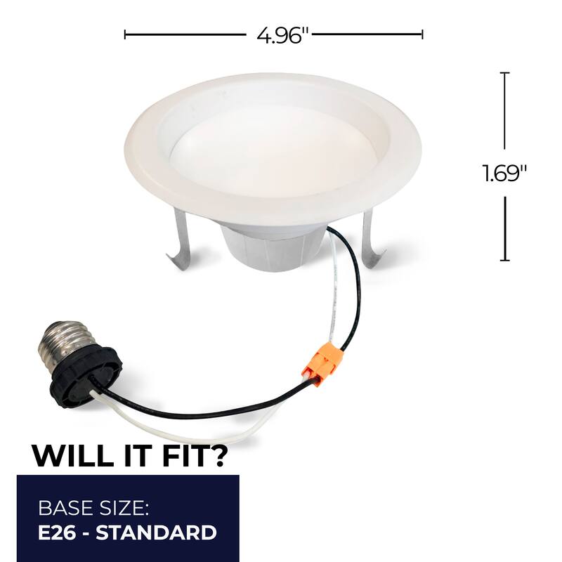 Bulbrite Pack of (4) 12 Watt 4" Integrated LED Recessed Downlight with E26 Quick Connect Adapter - Cool White Light