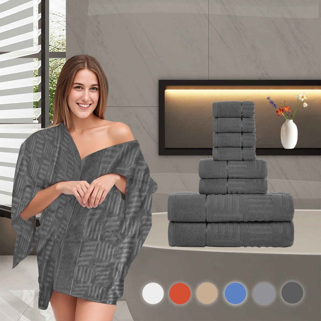 Luxury Jacquard 8 Piece Cotton Bath Towels Set