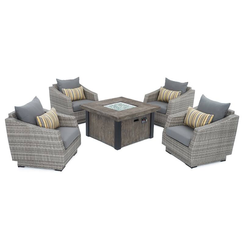 Cannes 5 Piece Sunbrella Outdoor Patio Fire Chat Set