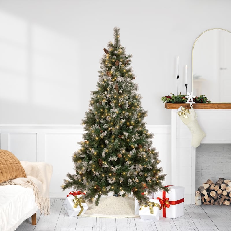 6.5' Pre-lit Snow Valley Pine Artificial Christmas Tree Clear Lights
