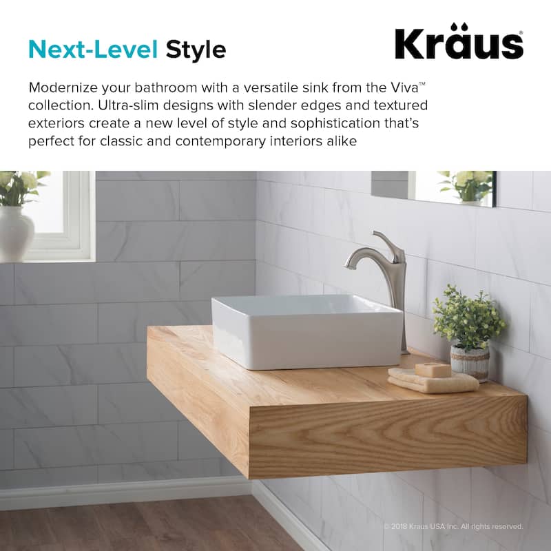 KRAUS 15 5/8 inch Viva Square White Ceramic Vessel Bathroom Sink