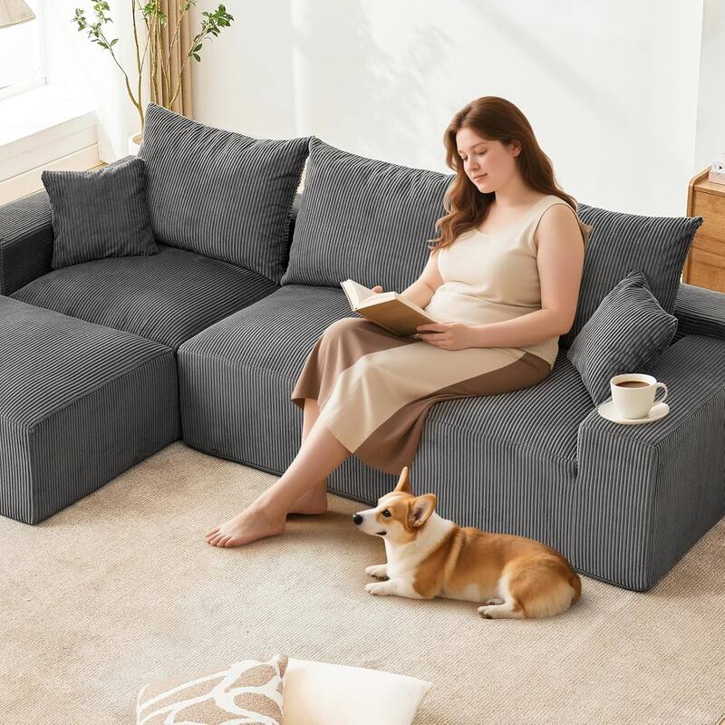 110" Oversized L-Shaped Sectional Sofa with Right Chaise, Cloud Couch with Corduroy & Memory Foam