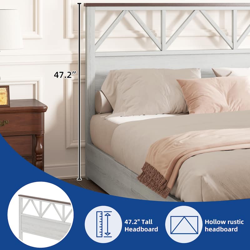 Farmhouse Bed with Headboard Platform, Ideal for Bedroom/Apartment