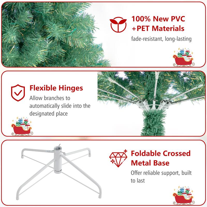 Gymax 7.5 FT Pre-Lit Tinsel Christmas Tree Artificial Xmas Tree w/