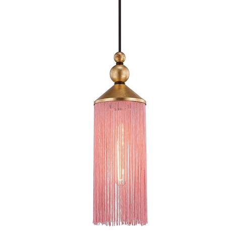 Mitzi by Hudson Valley Scarlett 1-light Gold Leaf Pendant, Pink Silk Tassels