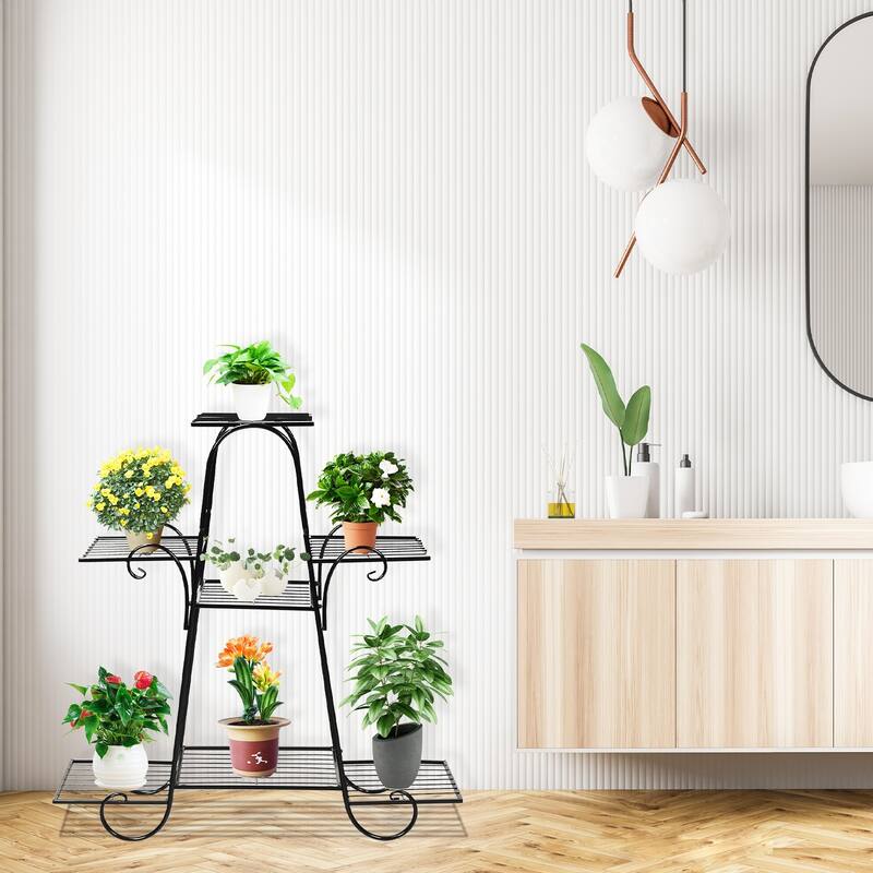 7 Tier Metal Plant Stand with Flat Trays for Indoor and Outdoor Use - 32.5" x 10" x 32" (L x W x H)