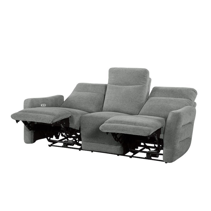 Eddie Power Double Reclining Sofa w USB, Lay Flat, Dove Gray Chenille