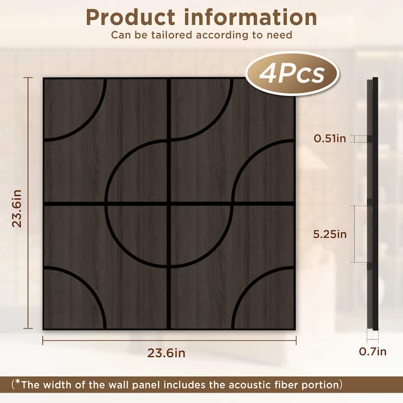 23.6" x 23.6" Wood Acoustic Wall Panels for Ceiling and Wall Decor, 4-Pack (15 sq ft)