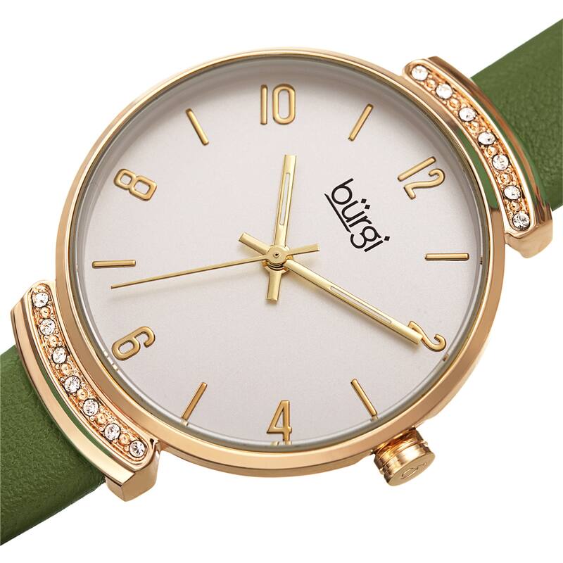 Burgi Women's Swarovski Crystal Classic Slim Leather Strap Watch