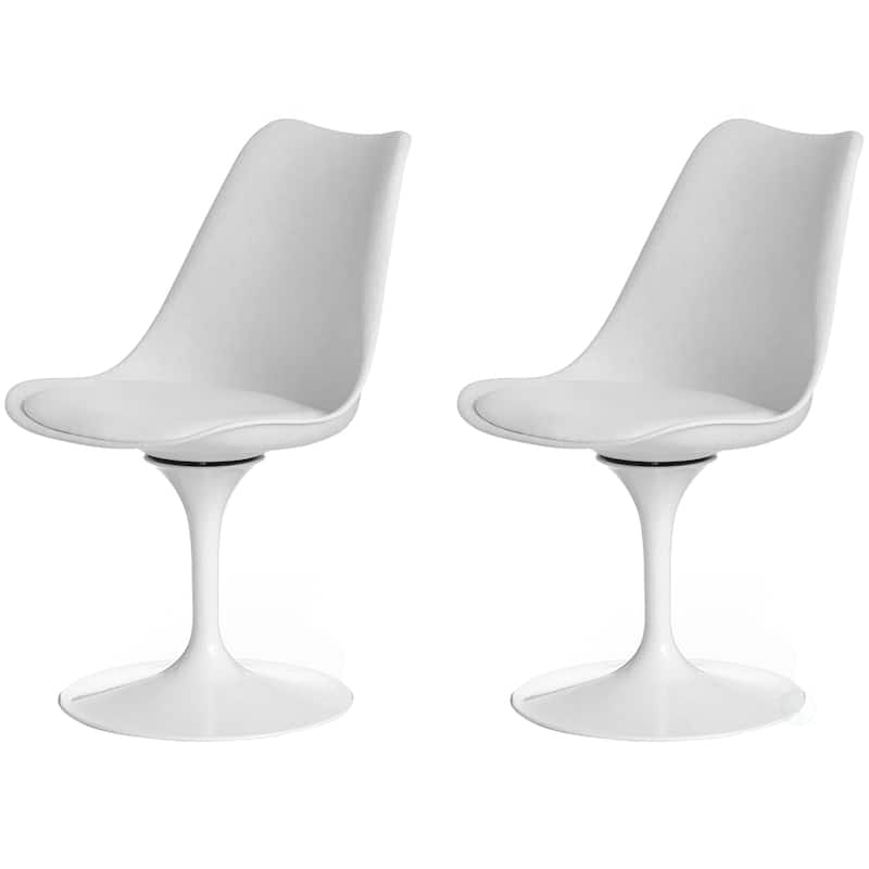 Mid-Century Modern Swivel Tulip Side Chair with Comfortable Cushioned Seat, White Polypropylene Accent Side Chair - Set of 2 White