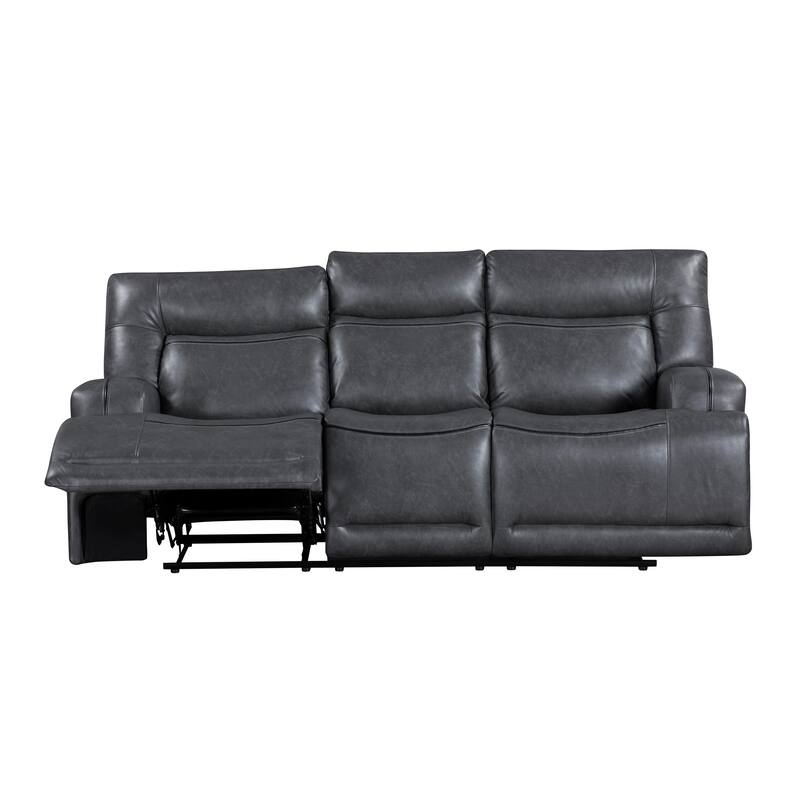 Tito Manual Reclining Sofa, Gray Polyester, 91 Inch, Drop Down Tray