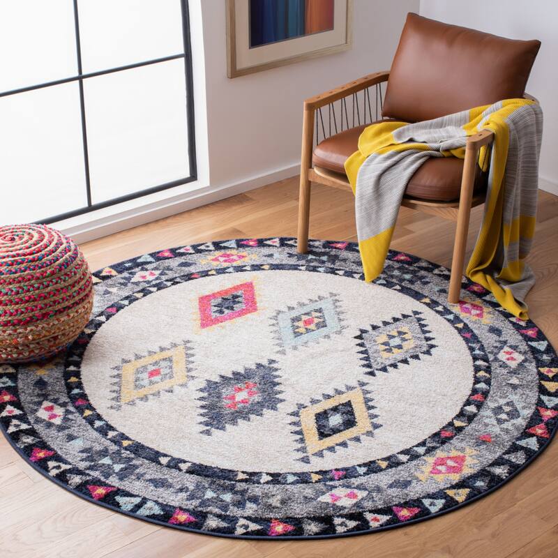 SAFAVIEH Adirondack Riitta Moroccan Boho Rug - 6' Round - Ivory/Grey