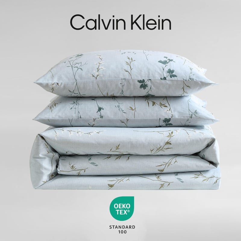 Calvin Klein Wildflower Cotton Reversible Blue Comforter Set
