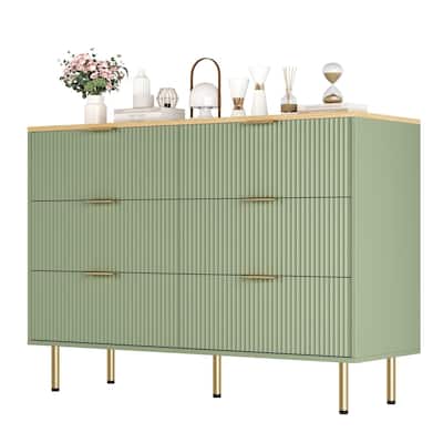 6 Drawers Dresser for Bedroom, Fluted Dresser Chest of Drawers with Handle, Wood Modern Dressers for Closet