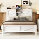 preview thumbnail 2 of 9, Full Size Rustic Wood Platform Bed with Sliding Barn Door Storage Headboard, Integrated Charging Ports