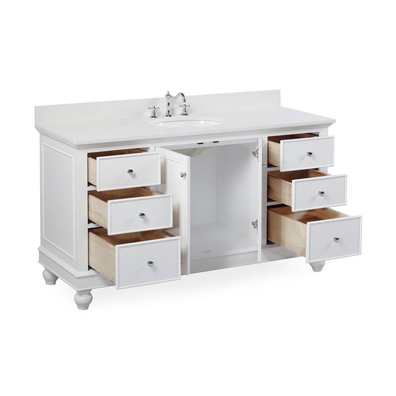 KitchenBathCollection Bella 60" Single Bathroom Vanity with Quartz Top