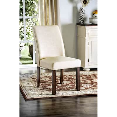 Classic Contemporary Ivory Fabric Set of 2 Chairs Kitchen Dining Chairs Furniture with Solid Wood Frame Cushion Seat Chairs