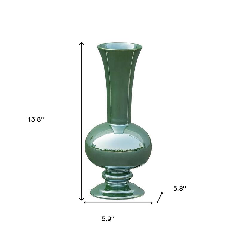 14" Hunter Green Round Ceramic Table Vase - 5.90