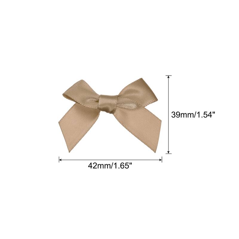 100Pcs Mini Ribbon Bow Mini Fabric Satin Ribbon Flower Bows - Light Brown