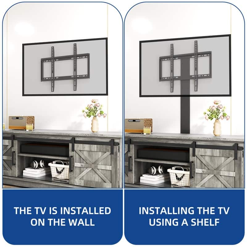 Farmhouse TV Stand for up to 65" TV with Doors and Open Shelves Media Console Power Outlet