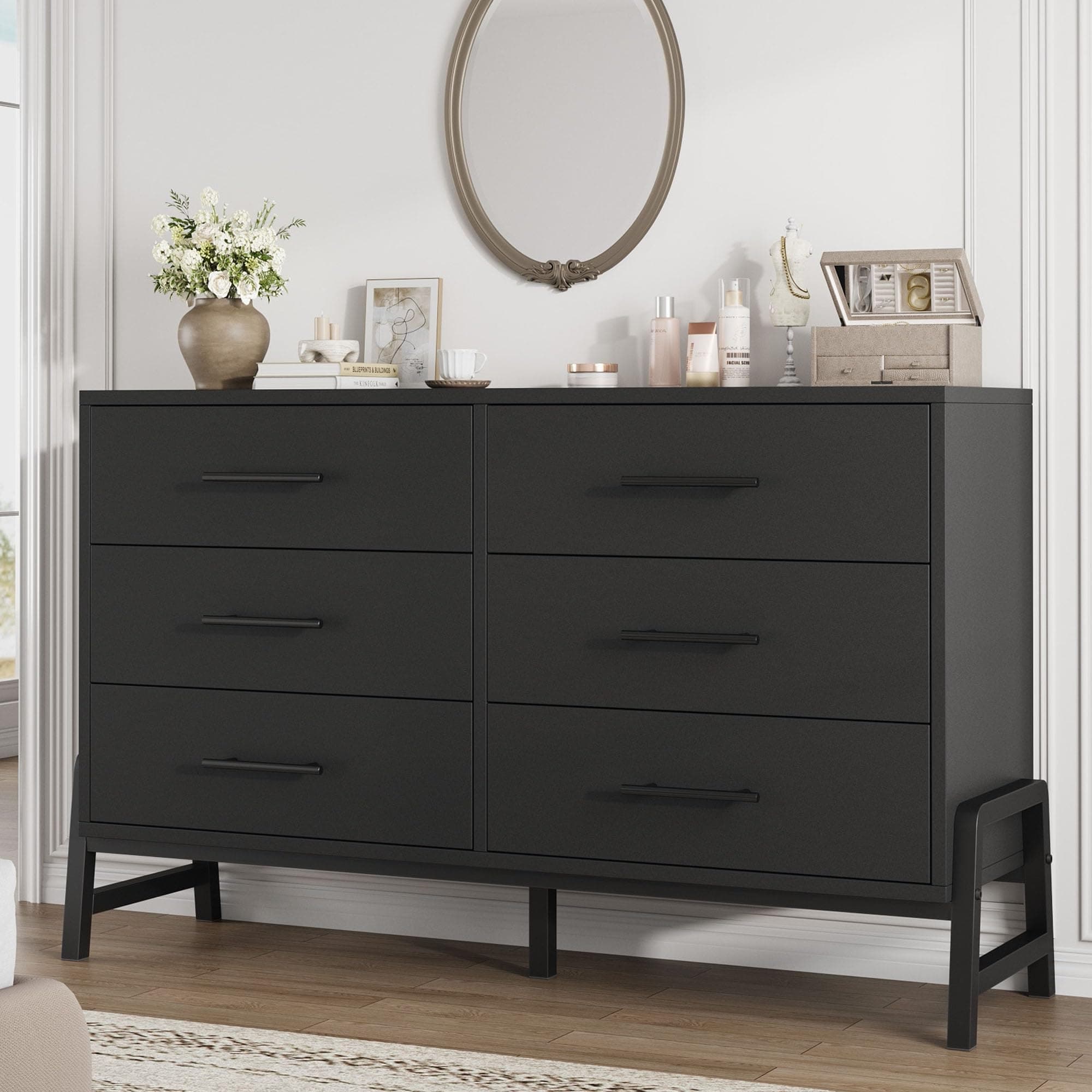 6 Dresser for Bedroom, 52 in Wide Drawer with Large Storage Space, Freestanding Wooden Closet Storage Dresser Chest