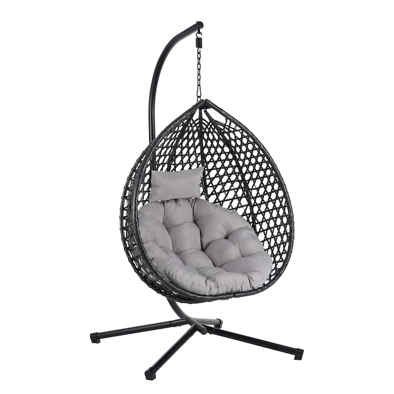 Sturdy Hammock Chair with Stand, Durable Hanging Egg Chair with Rattan Weaving,Comfortable chairs with Soft Removable Cushion
