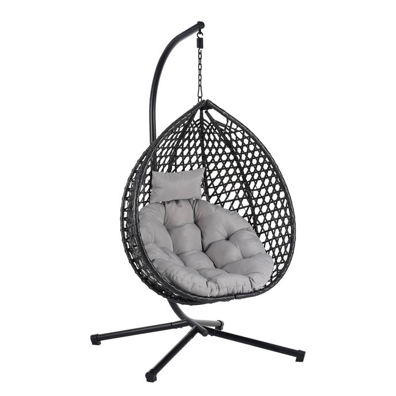 Sturdy Hammock Chair with Stand, Rattan Hanging Egg Chair with Soft Removable Cushion Swing Chairs for Balcony