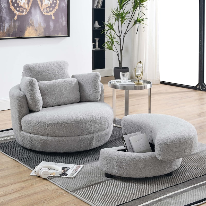 Modern Accent Round Loveseat Circle Swivel Barrel Chairs for Bedroom Cuddle Sofa Chair Lounger Armchair, 4 Pillows - Grey