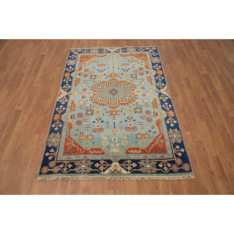 Hand Knotted Oriental 100% Wool Carpet Traditional Medallion Navy Blue & Blues Kazak Area Rug - 5' 11'' X 3' 11''
