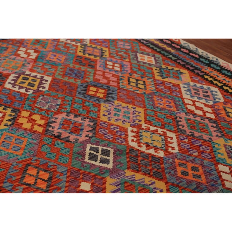 Kilim Oriental Area Rug Flatweave Orange Wool Carpet - 8'4"x 11'8"
