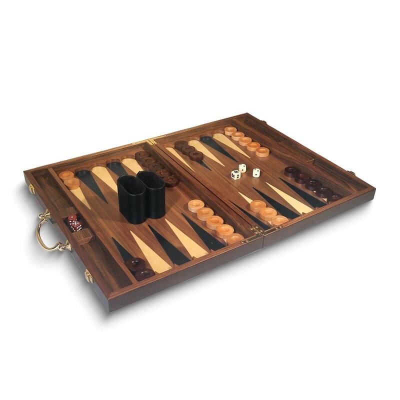 Curata Backgammon Set in Wood Inlaid Case - 17.75x12x2.5"