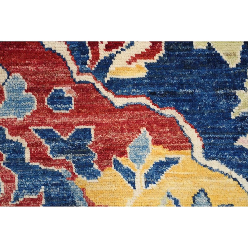 Hand Knotted Oriental 100% Wool Carpet Transitional Floral Navy Blue & Blues Oushak Area Rug - 6' 7'' X 5' 0''