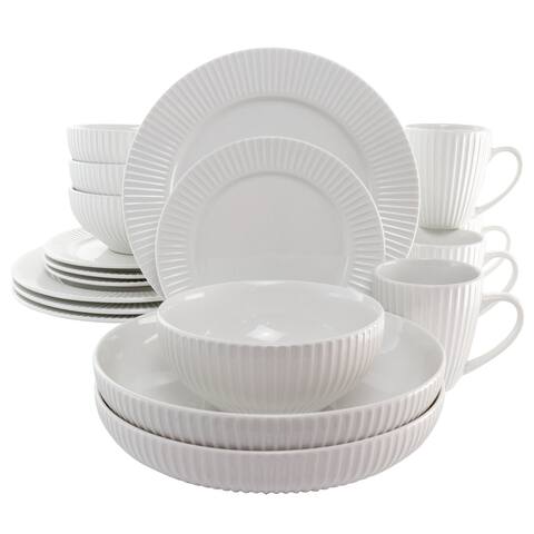 18 Piece Porcelain Dinnerware Set with 2 Large Serving Bowls in White
