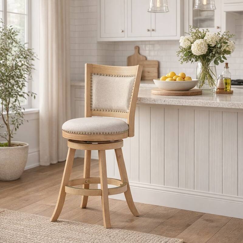 Melrose High Back Swivel Wood Counter Stool