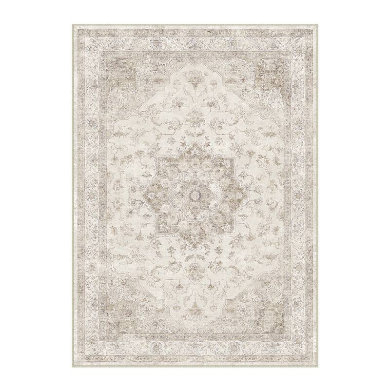HomeRoots Floral Medallion Traditional Rectangle Area Rug