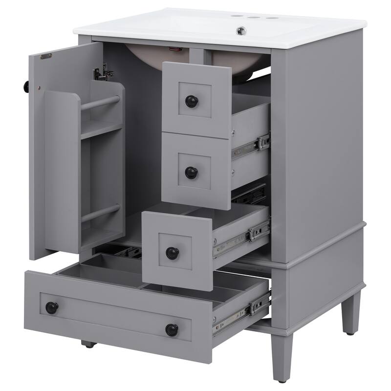 GDFStudio - Faraday Modern Freestanding Bathroom Vanity with Ceramic Sink, Double-Layer Shelf and Soft Close Drawers & Door