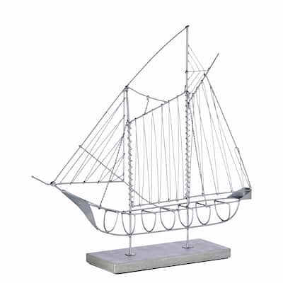Handmade Wire Sailboat Gray Sculpture (Philippines) - 3 x 13 x 12