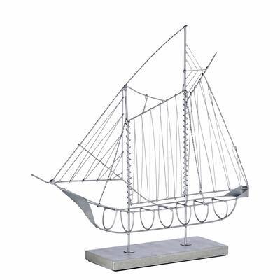 Handmade Wire Sailboat Gray Sculpture (Philippines) - 3 x 13 x 12