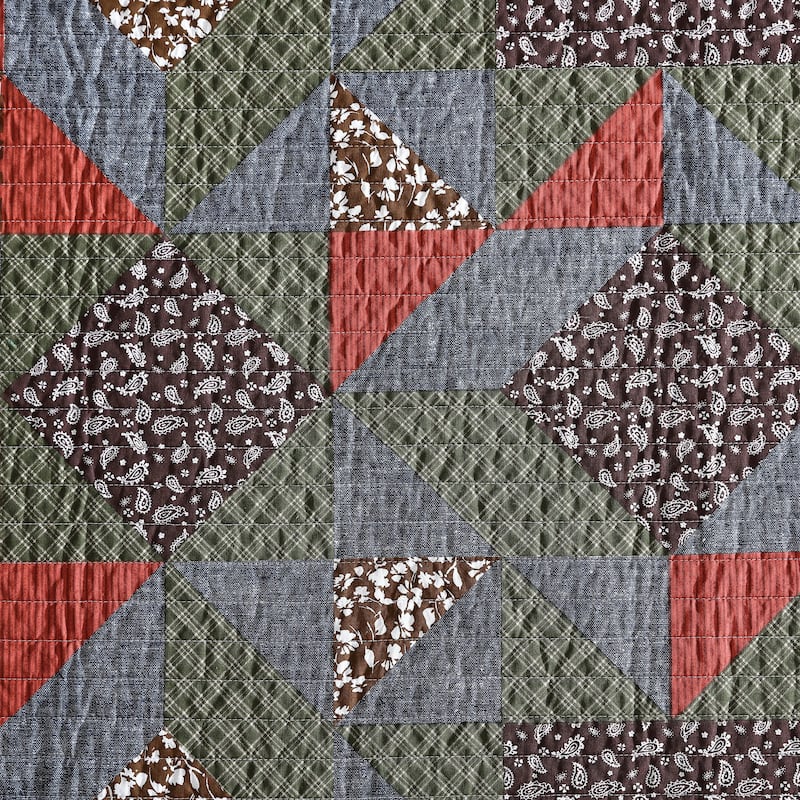 Eddie Bauer Block Patchwork Cotton Reversible Green Quilt Set