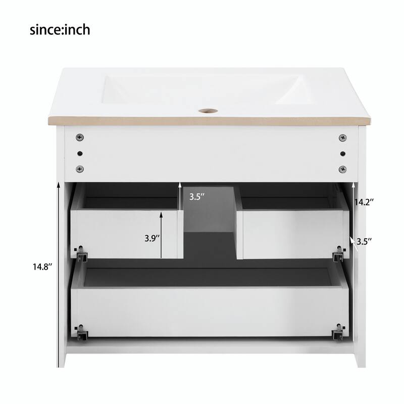 24-inch Wall-Mounted Floating Cabinet with Double Drawer, Rectangular Vanity Sink