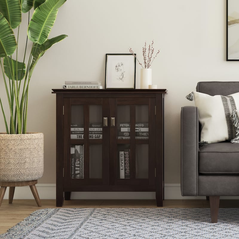WYNDENHALL Stratford SOLID WOOD 30 inch Wide Low Storage Cabinet - 30"w x 14"d x 31" h - Tobacco Brown